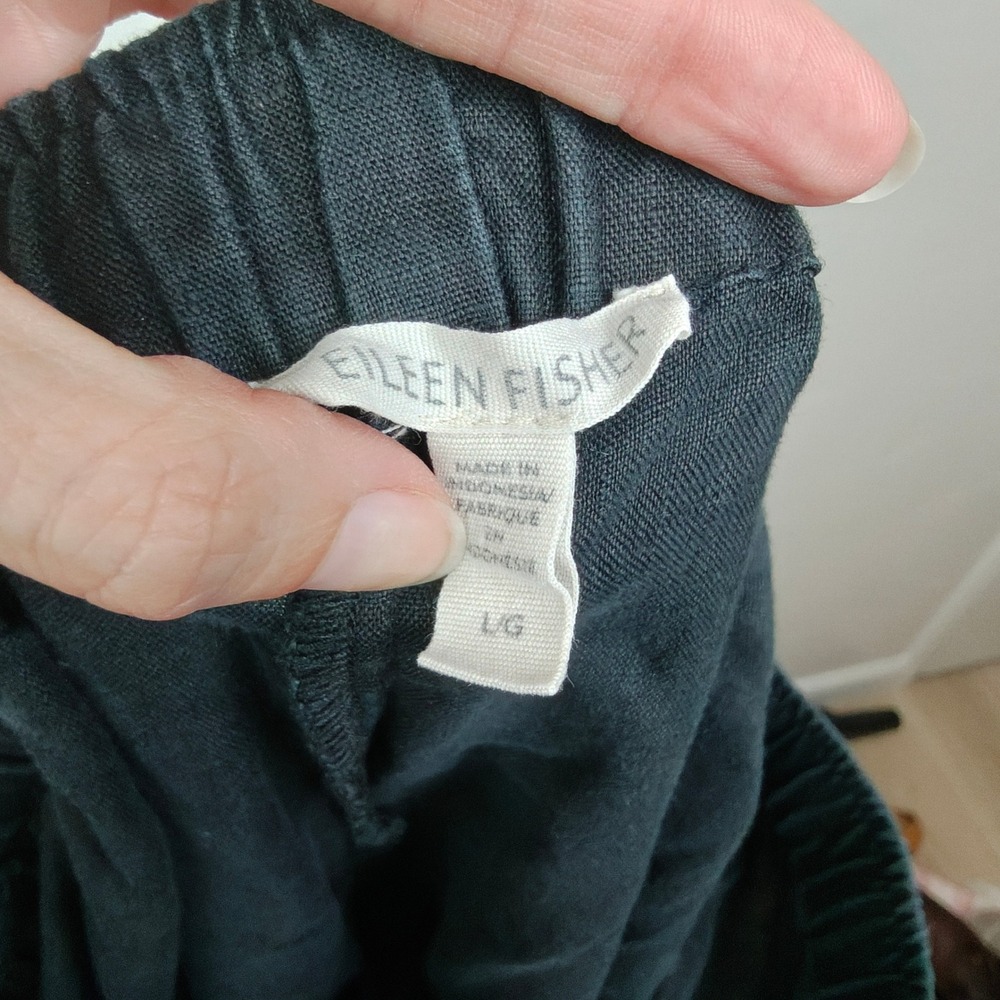 Eileen Fisher Women Pants Large Black Organic Linen Elastic Waist Wide Leg - Picture 6 of 8